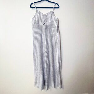 LOFT swim wide-leg jumpsuit with thin spaghetti straps & pinstripe pattern L